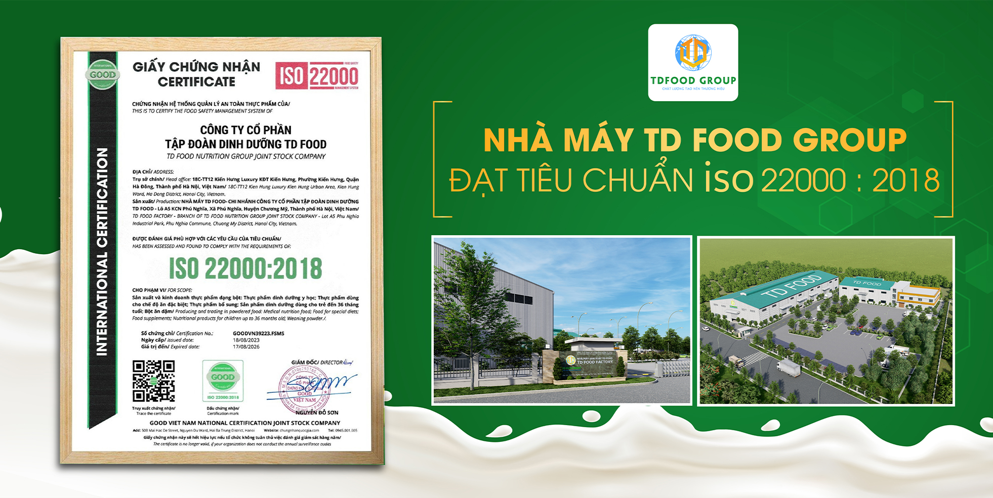 Nhà máy TD FOOD GROUP ĐẠT TIÊU CHUẨN QUỐC TẾ ISO 22000 : 2018